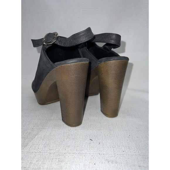 Black Leather Slingback Chunky Platform Mules Clogs Sz. 38/7 - Picture 3 of 8